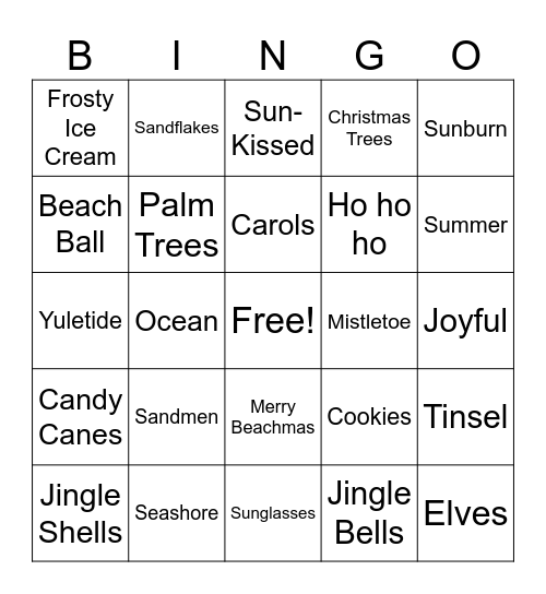 Christmas in July Bingo Card