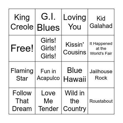 Elvis Movies 1 Bingo Card