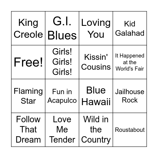 Elvis Movies 1 Bingo Card