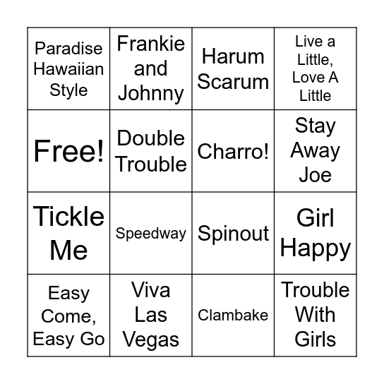 Elvis Movies 2 Bingo Card