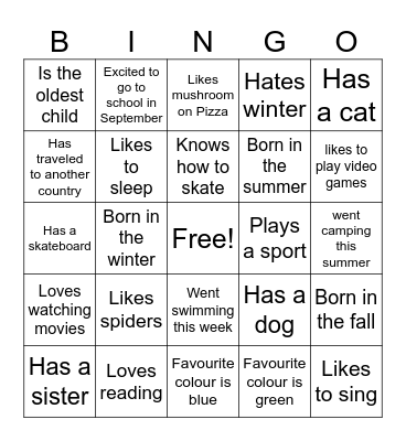 Find a Friend Bingo Card