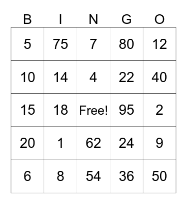 MATEMÁTICA Bingo Card