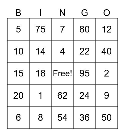 MATEMÁTICA Bingo Card