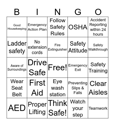 OUR SUCESS IS NO ACCIDENT: SAFETY FIRST Bingo Card