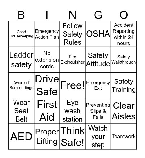 OUR SUCESS IS NO ACCIDENT: SAFETY FIRST Bingo Card