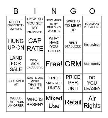 Canvassing Bingo Card