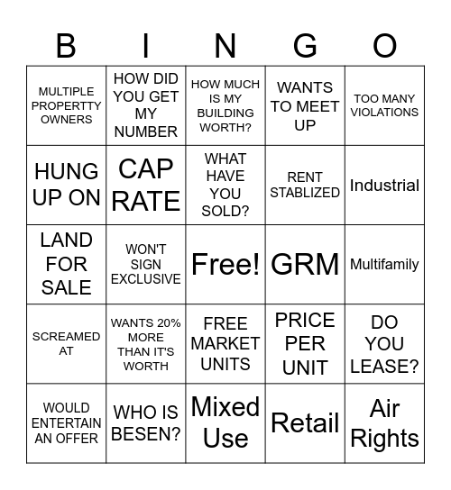 Canvassing Bingo Card