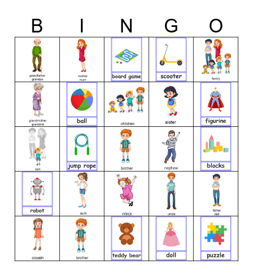 Family and Toys Bingo Card