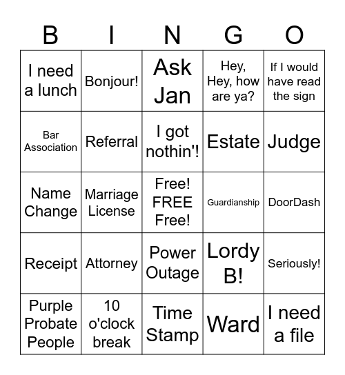 Probate Buzzword Bingo Card