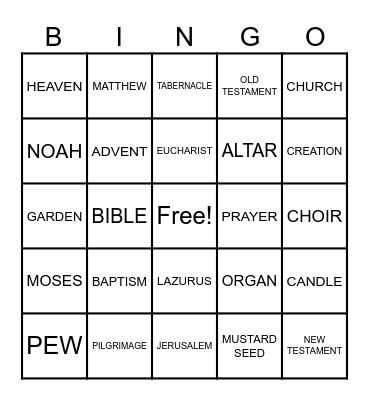 Youth Group Bingo Card
