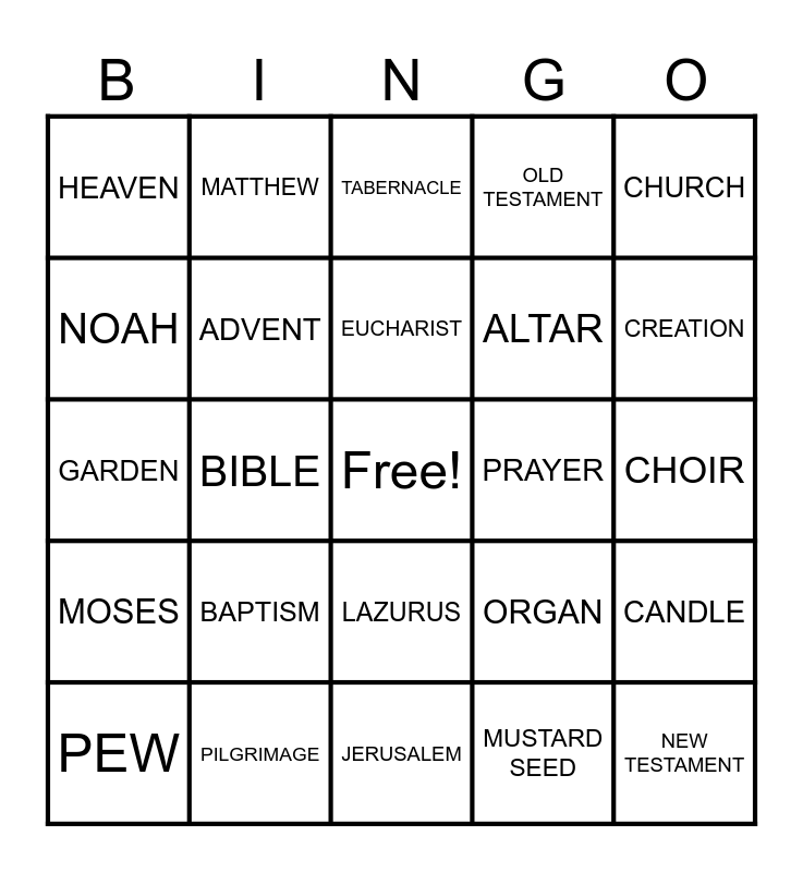 Youth Group Bingo Card