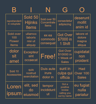Spiff Bingo Card
