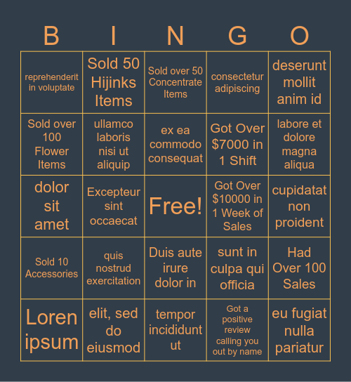 Spiff Bingo Card