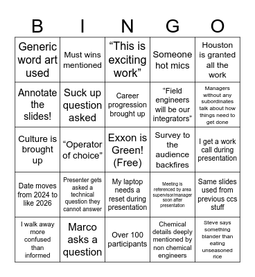 LCS Bingo Card