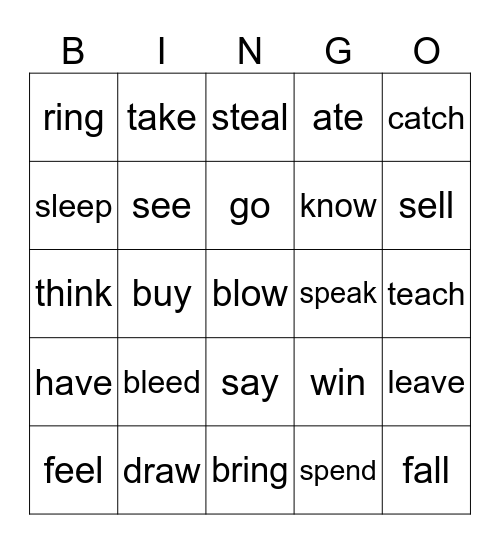 Past Simple Bingo Card