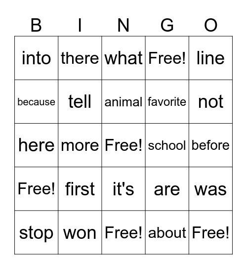 Word Wall Bingo Card