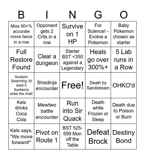 Kaizo Ironmon BINGO (TrainerKels Edition) Bingo Card