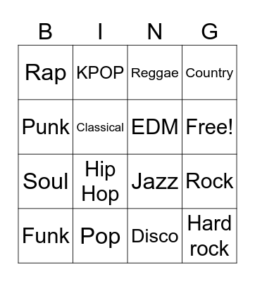 Genres Bingo Card