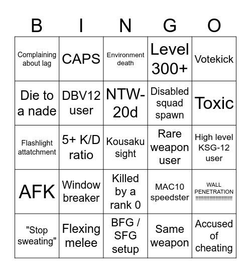 Phantom Forces BINGO Card