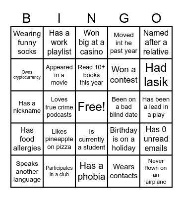 Get-to-know-you BINGO! Bingo Card
