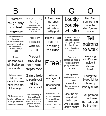 Westmoor Pool 2023 Bingo Challange Bingo Card