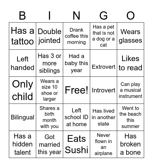 Staff Bingo Card