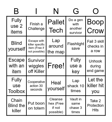 Dbd Bingo Card