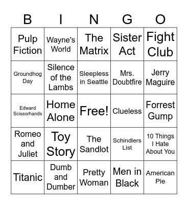 90s Movies Bingo Card