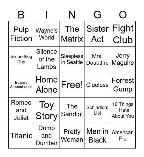 90s Movies Bingo Card