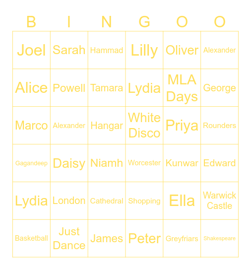 MLA Bingo Card