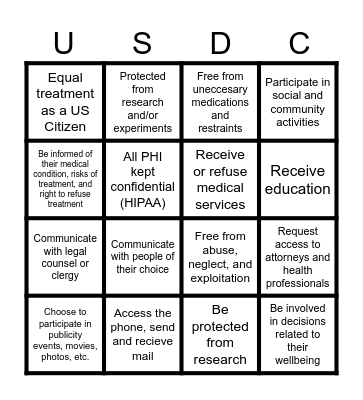 Individual Rights Bingo Card