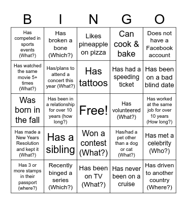 How much do we have in common? Bingo Card