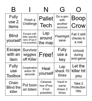 Dbd Bingo Card