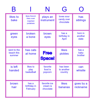 Find a Friend Bingo Card