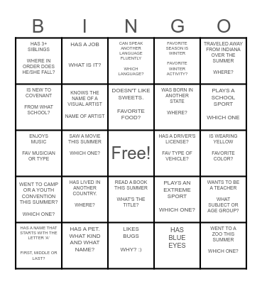 1st Day BINGO Card