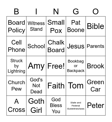 Church Bingo Card