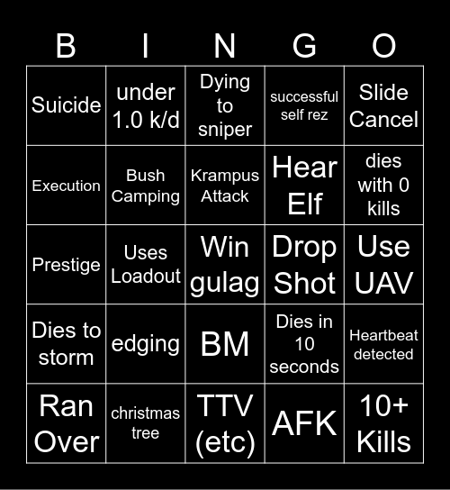 Big Puffer Warzone Bingo Card