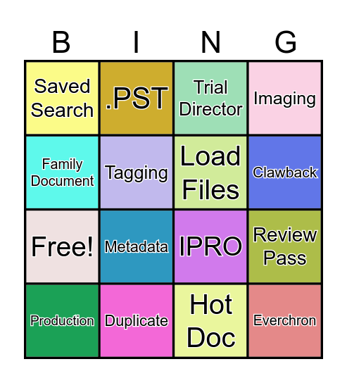 Litigation Support Bingo Card