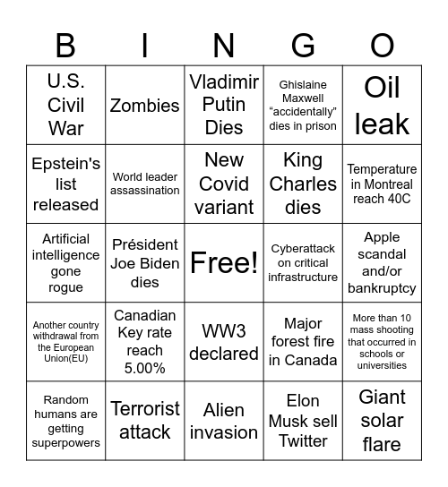 2023 Bingo Card