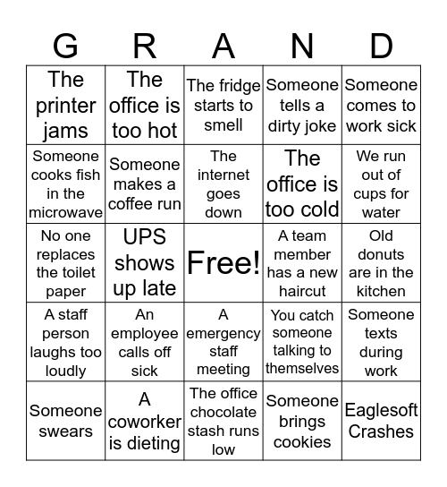 Grand Dental Office Bingo Card