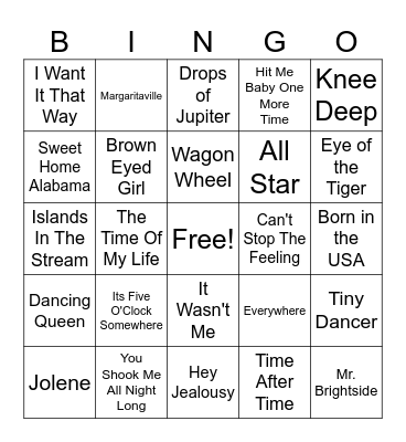 Sing-A-Long Bingo Card