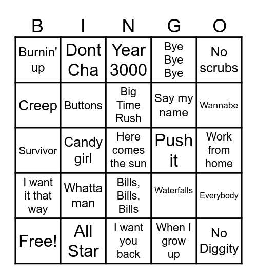 girl vs. boy bands Bingo Card