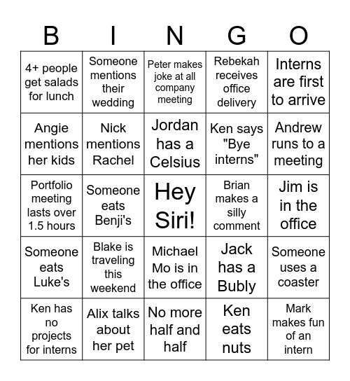 Granite Creek Bingo Card