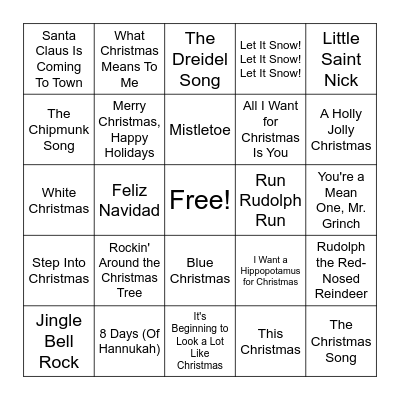 Holiday Music Bingo! Bingo Card