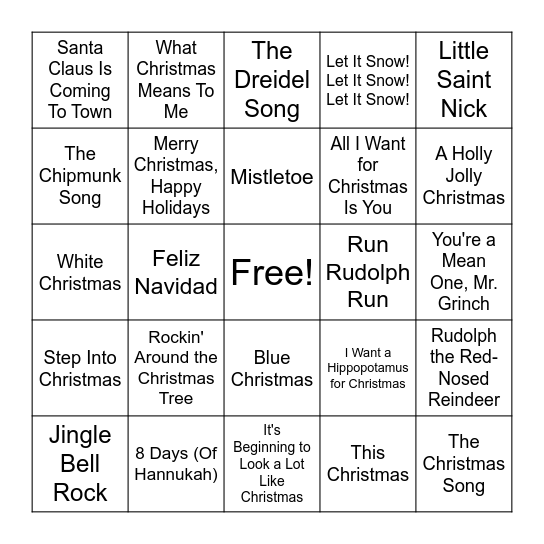 Holiday Music Bingo! Bingo Card