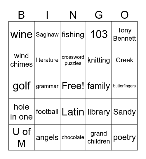 Marty's Bingo Card
