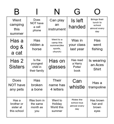 BACK   TO   SCHOOL Bingo Card