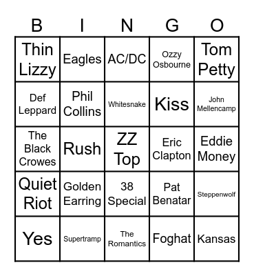 Rockin' The Classics Bingo Card
