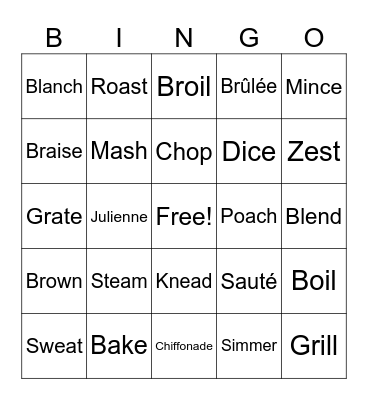 Cooking Methods Bingo Card