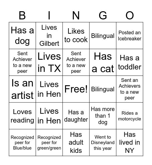 Secret Clubhouse Bingo Card